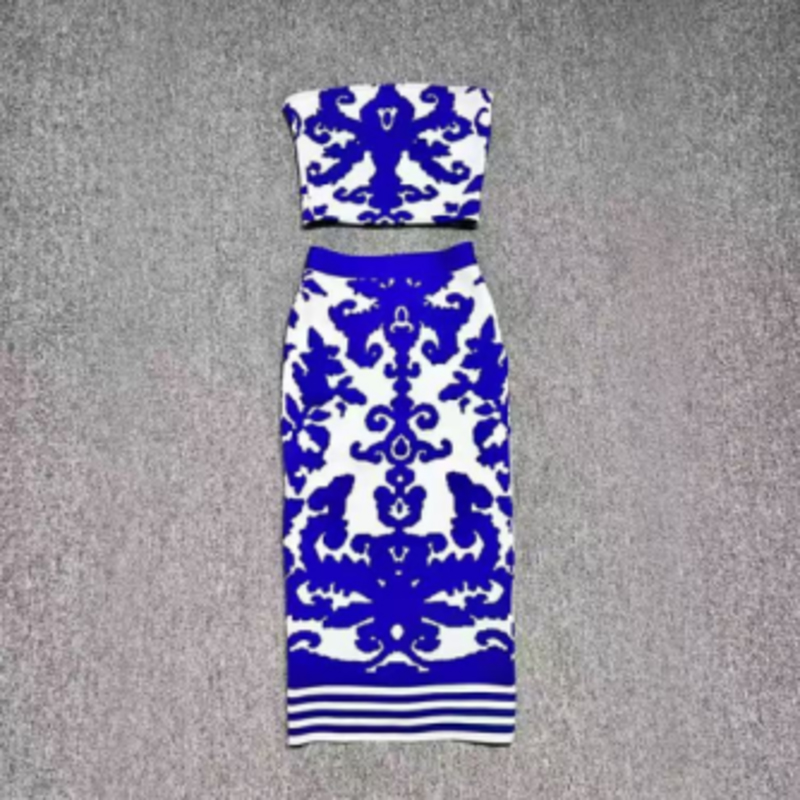 Summer Jacquard Knit Bustier, pletený jacquard hip-sada sukně délky